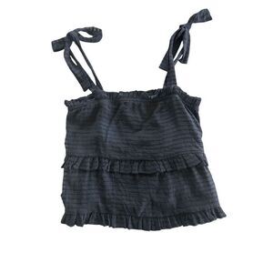 Heatherly Women's Ruffle Tiered Kayden Tie Sleeve Crop Top Black Medium NWT